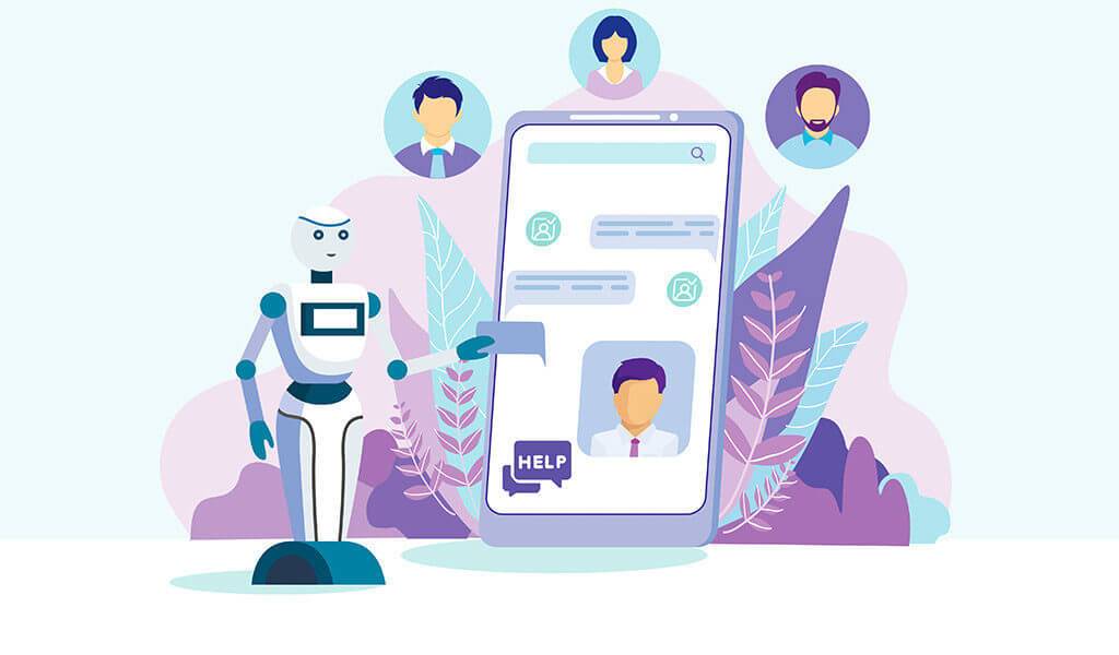 a robot is standing next to a phone